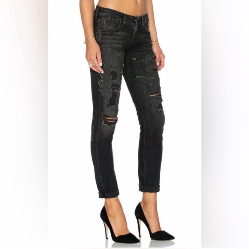 Luxury agolde dark grunge / destroyed Ripped/Distressed Black Jeans xl size 34